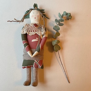 Art Doll, Vintage Hand Crafted Original Wall Art Doll, Primitive Country Doll, One of a Kind Decorative Wall Art Doll, Cottage Chic Decor