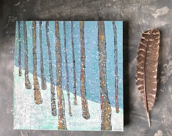 Winter Landscape Original Acrylic Painting, Forest and Snow Painting, Woodland Canadian Landscape, Canadian Winter Blues, Canadian Art
