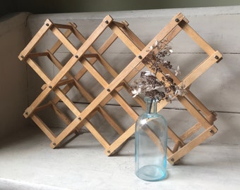 Accordion Wine Rack, Vintage Folding Wood Rack, Vintage Storage Organizer, Repurpose as a Spa Towel Rack or Magazine Stand