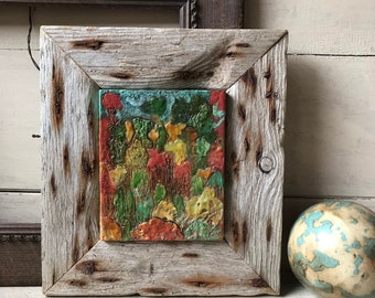 Autumn Forest Painting, Framed Tree Abstract Encaustic Painting, Original Encaustic Painting on Wood Block, Modern Rustic Decor