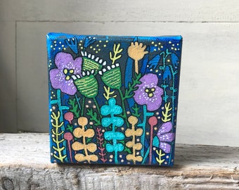 Secret Garden Mixed Media Painting, Small Original Painting on Canvas