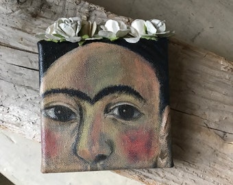 Frida Kahlo Portrait with Flowers | Mexican Icon Frida Original Acrylic Painting | Mixed Media Frida Kahlo Art | Woman Portrait | Wall Decor