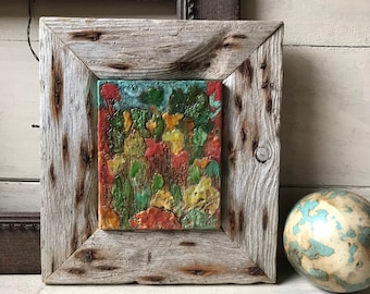 Autumn Forest Painting, Framed Tree Abstract Encaustic Painting, Original Encaustic Painting on Wood Block, Modern Rustic Decor