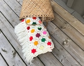 Handmade Afghan Granny Blanket | Vintage Star Pattern Crochet Throw | Granny Square Crib Blanket | Geometric Lap Blanket | Nursery Decor