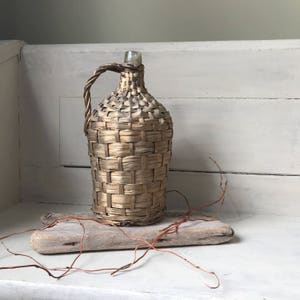 Wicker Wrapped Bottle, Vintage Wine Bottle, Rustic Demijohn Bottle, French Country, Farmhouse Decor, Glass and Wicker Bottle