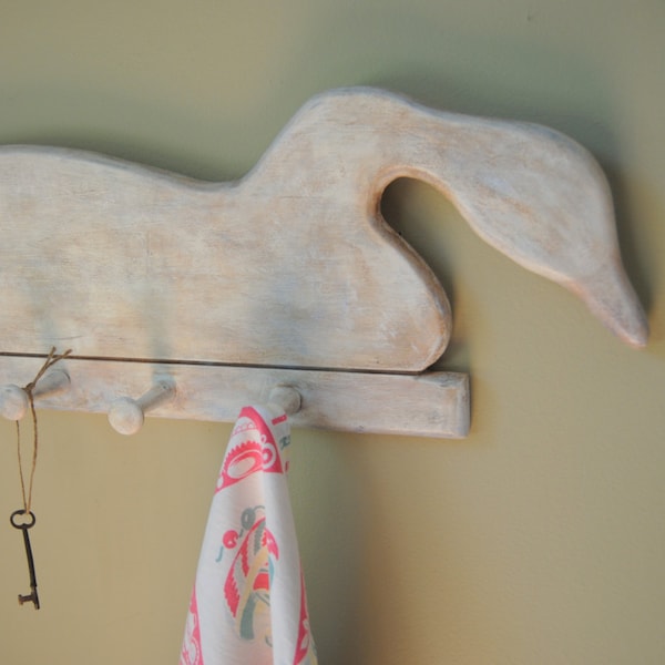 Goose Wall Peg Rack,  Upcycled Pine Wall Peg Rack Rustic Home, Shabby Cottage Chic, Home Organization, Nursery Decor