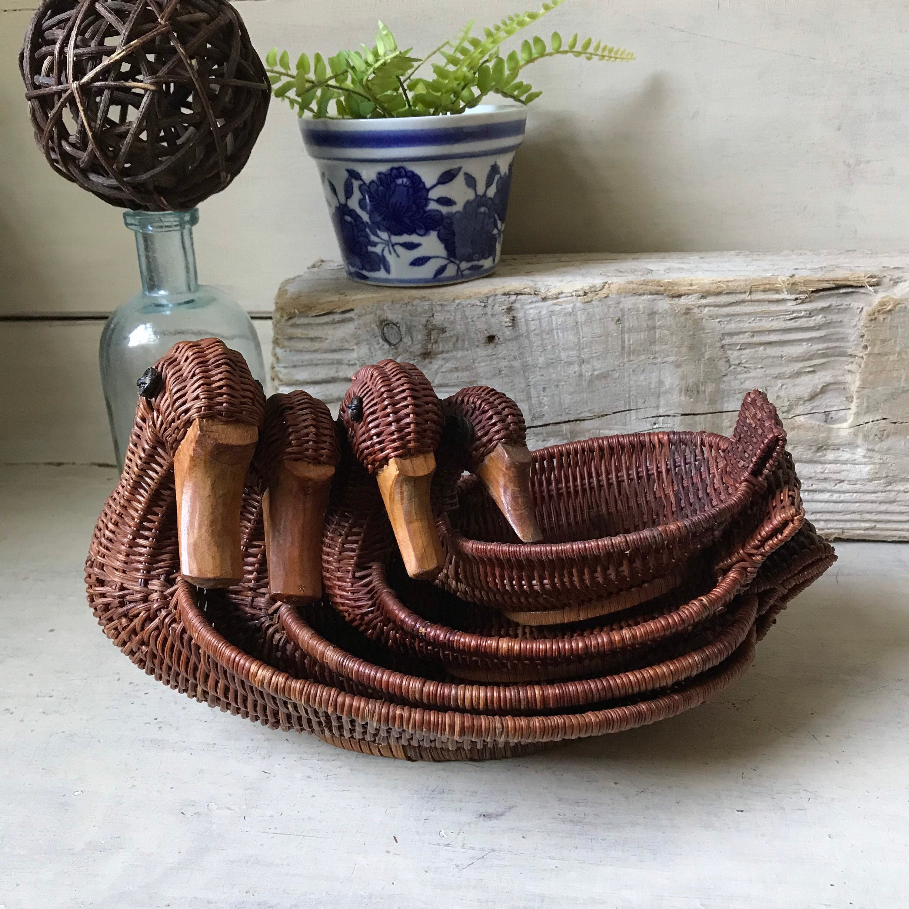 Wicker Duck Nesting Baskets Vintage Woven Rattan Baskets Etsy