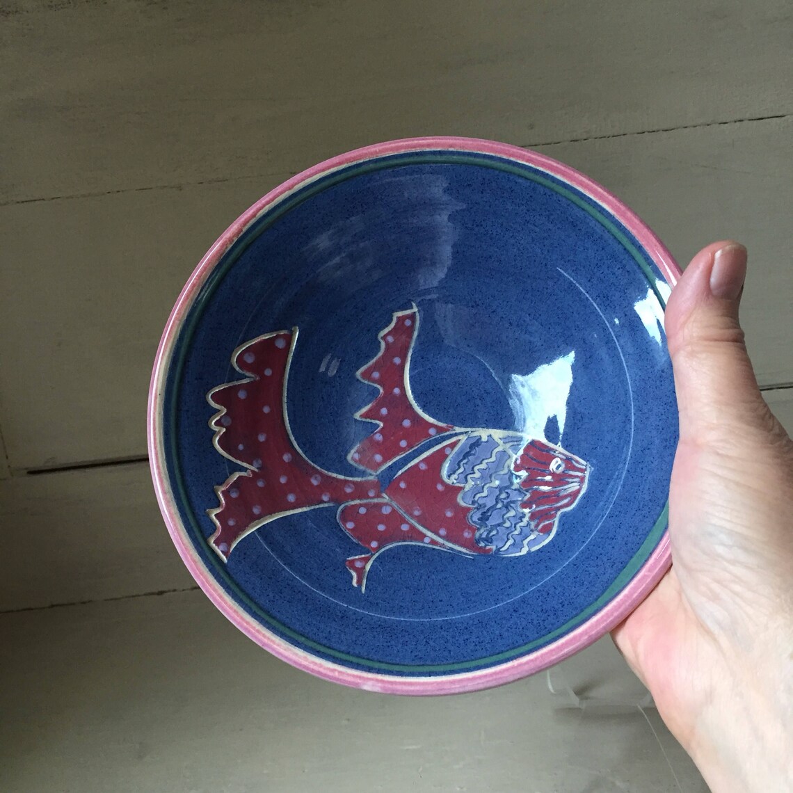 Signed Art Pottery Fish Bowl Vintage Hand Painted Art Pottery Etsy