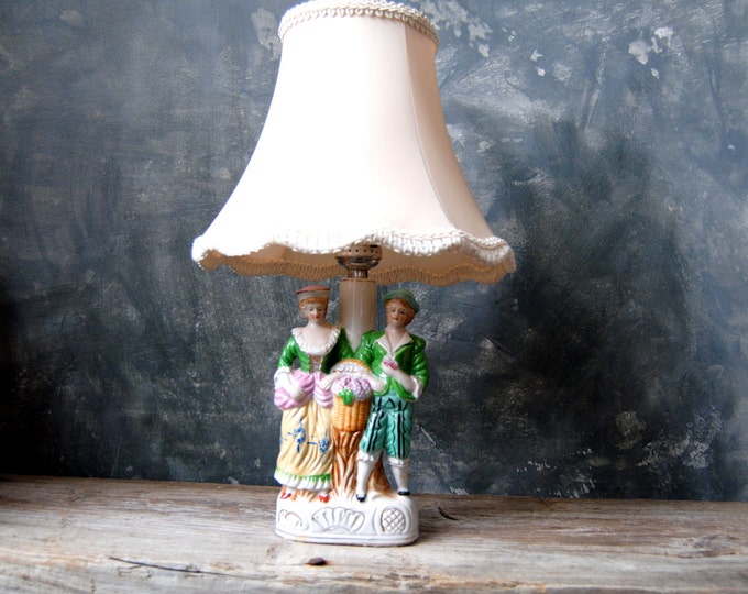 French Provincial Figurine Lamp Vintage 1950 Table Lamp With Etsy