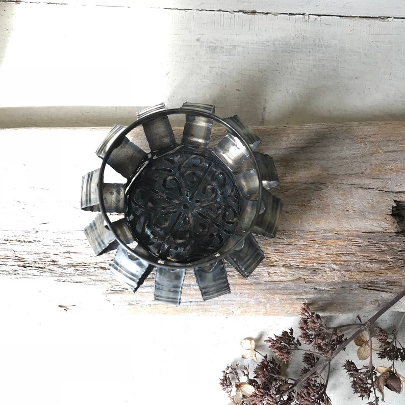 Tramp Art Vintage Tin Can Folk Art Metal Planter Candleholder Etsy