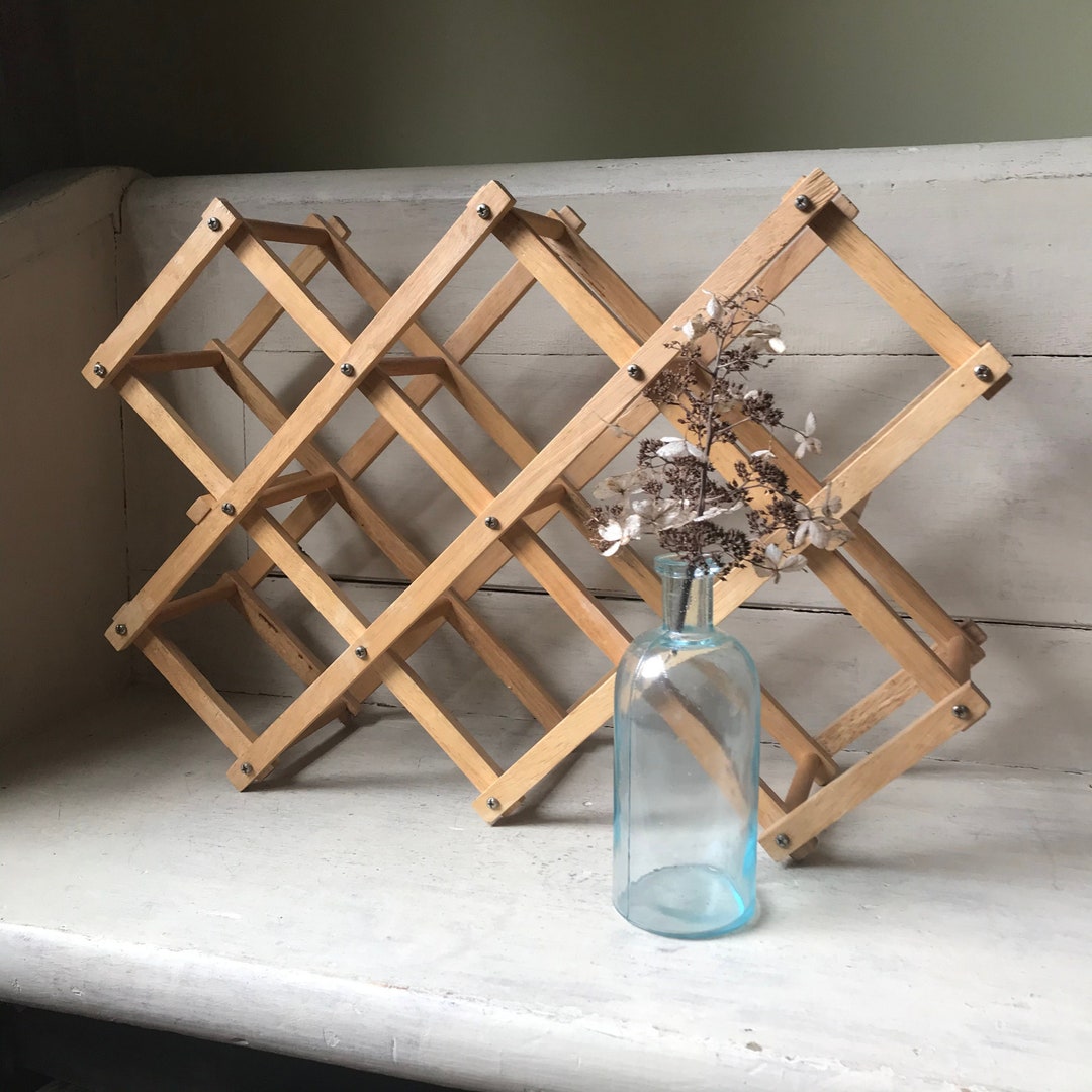 Accordion Wine Rack, Vintage Folding Wood Rack, Vintage Storage