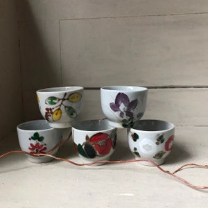 Japanische Teetassen, Set mit 5 handbemalten Teetassen, Vintage Porzellan Teetassen, Niko Japan Keramik, Blumenmuster Teetasse, Mini Pflanzgefäße