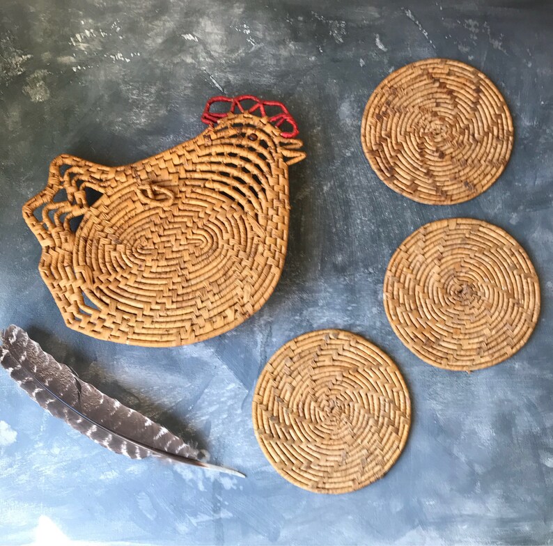 Woven Straw Chicken Hot Pad Holder Straw Trivets Hotmats & Etsy