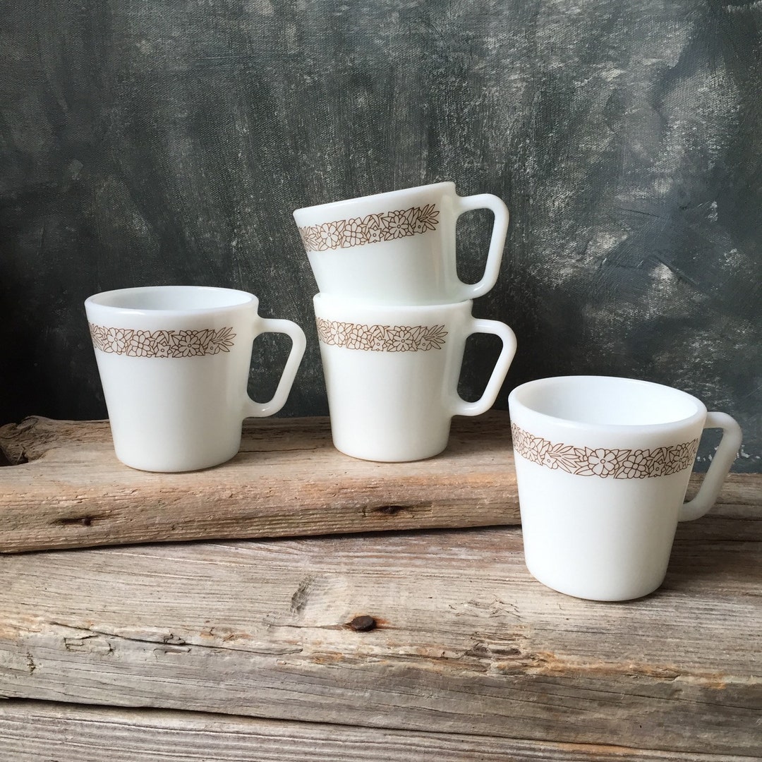 Pyrex Mugs Pyrex Mugs Woodland Brown, Vintage Set of 4 Milk Glass Cups, Vintage ...