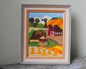 Autumn Needlepoint | Autumn in the Country | Farmhouse Fall Scene | Vintage Country Farm Needlework | Harvest Embroidery | Wall Art