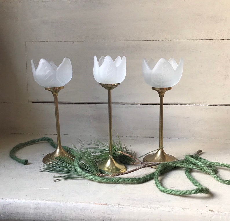 Vintage Frosted Glass Tulip Candle Holders Set of 3 Glass and Etsy