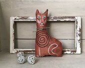 Cat Soft Sculpture, Vintage Hand Crafted Cat, Original Fabric Sculpture, Primitive Country Cat, Folk Art Cat, Cottage Chic, Boho Decor