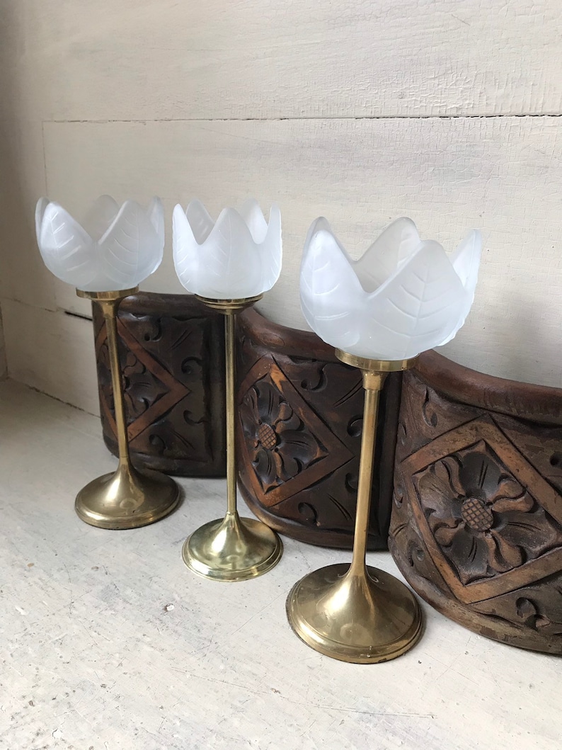 Vintage Frosted Glass Tulip Candle Holders Set of 3 Glass and Etsy