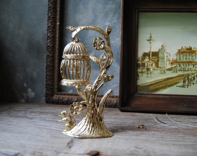 Bird Cage in Tree Earring Holder 1970s Vintage Gold Torino Etsy