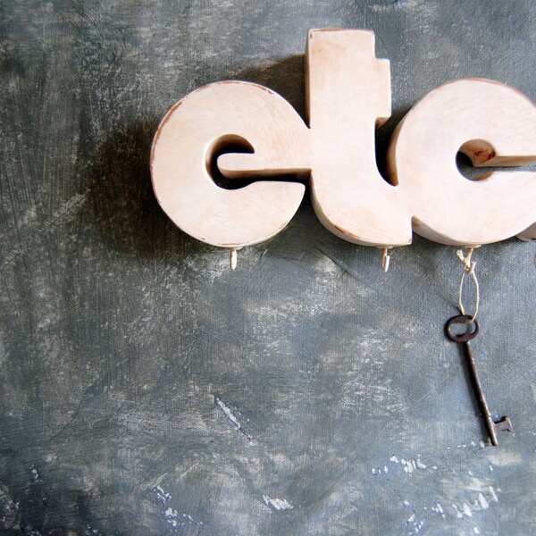 Etc Wall Hanging | Key Holder, Organizer | Home Decor | Upcycled Wooden Word Sign | Upcycled Vintage Etc Carved Wooden Key Rack | Key Holder