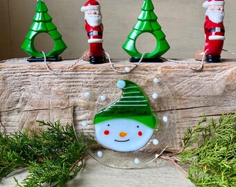 Juego de servilleteros con forma de árbol de Navidad y Papá Noel / Servilleteros de cerámica vintage con placa de vidrio fusionado / Decoración navideña vintage / Mesa festiva