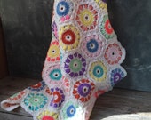 Granny Square Afghan: Vintage 1970s Handmade Crochet Throw, Lap Blanket, Crib Blanket, Geometric Wallhanging, Untried Home Decor