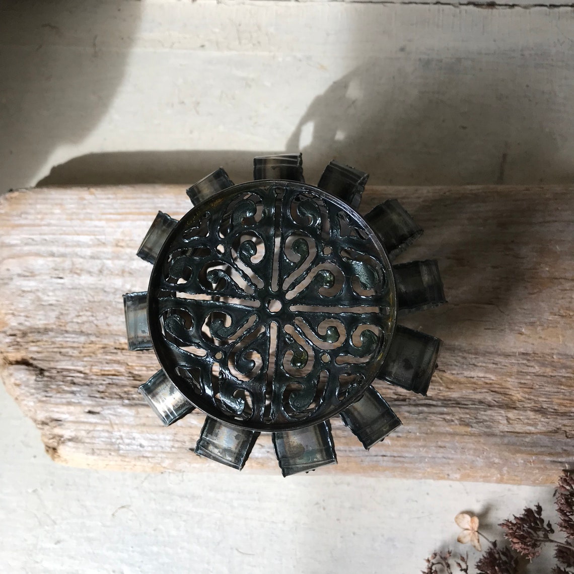 Tramp Art Vintage Tin Can Folk Art Metal Planter Candleholder Etsy