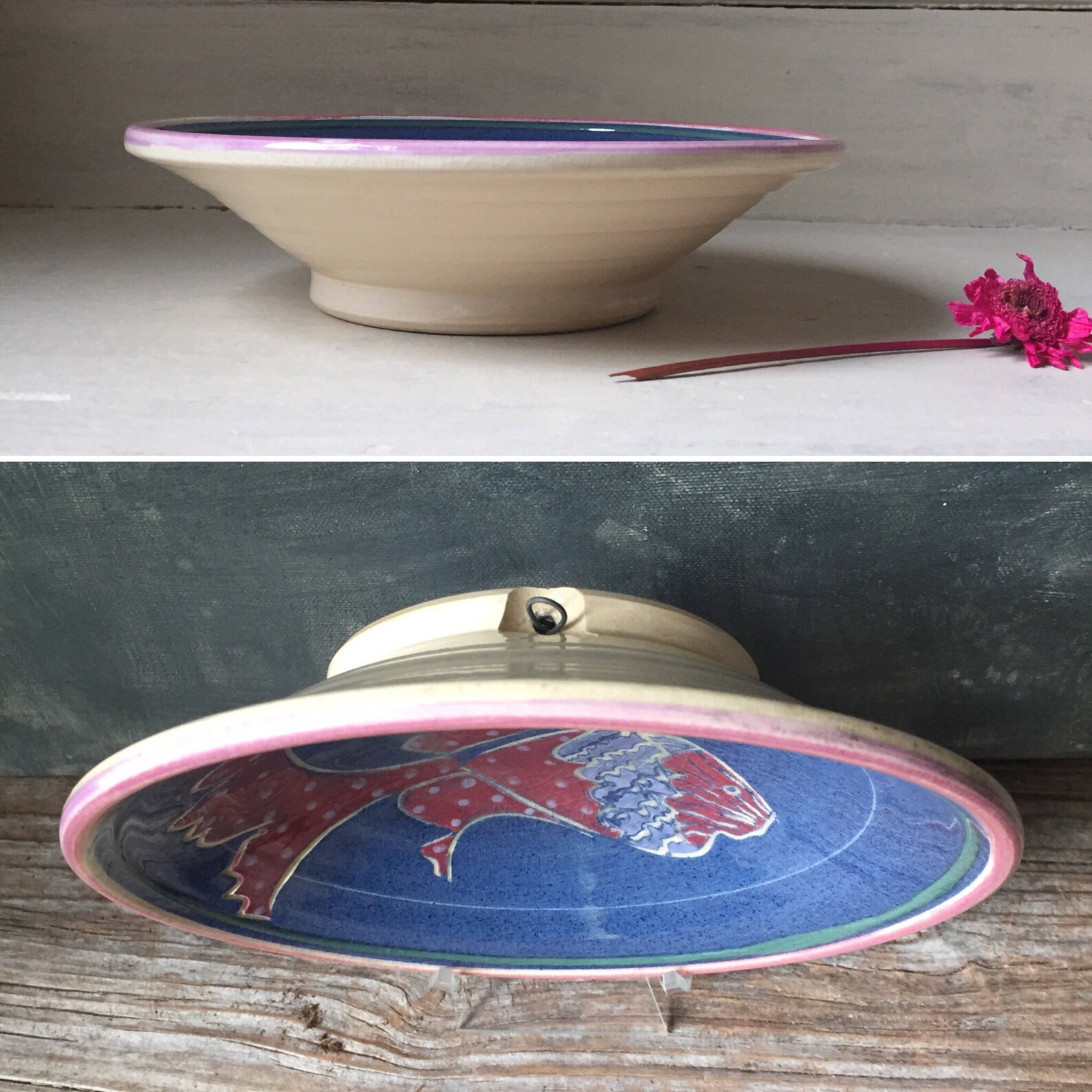 Signed Art Pottery Fish Bowl Vintage Hand Painted Art Pottery Etsy