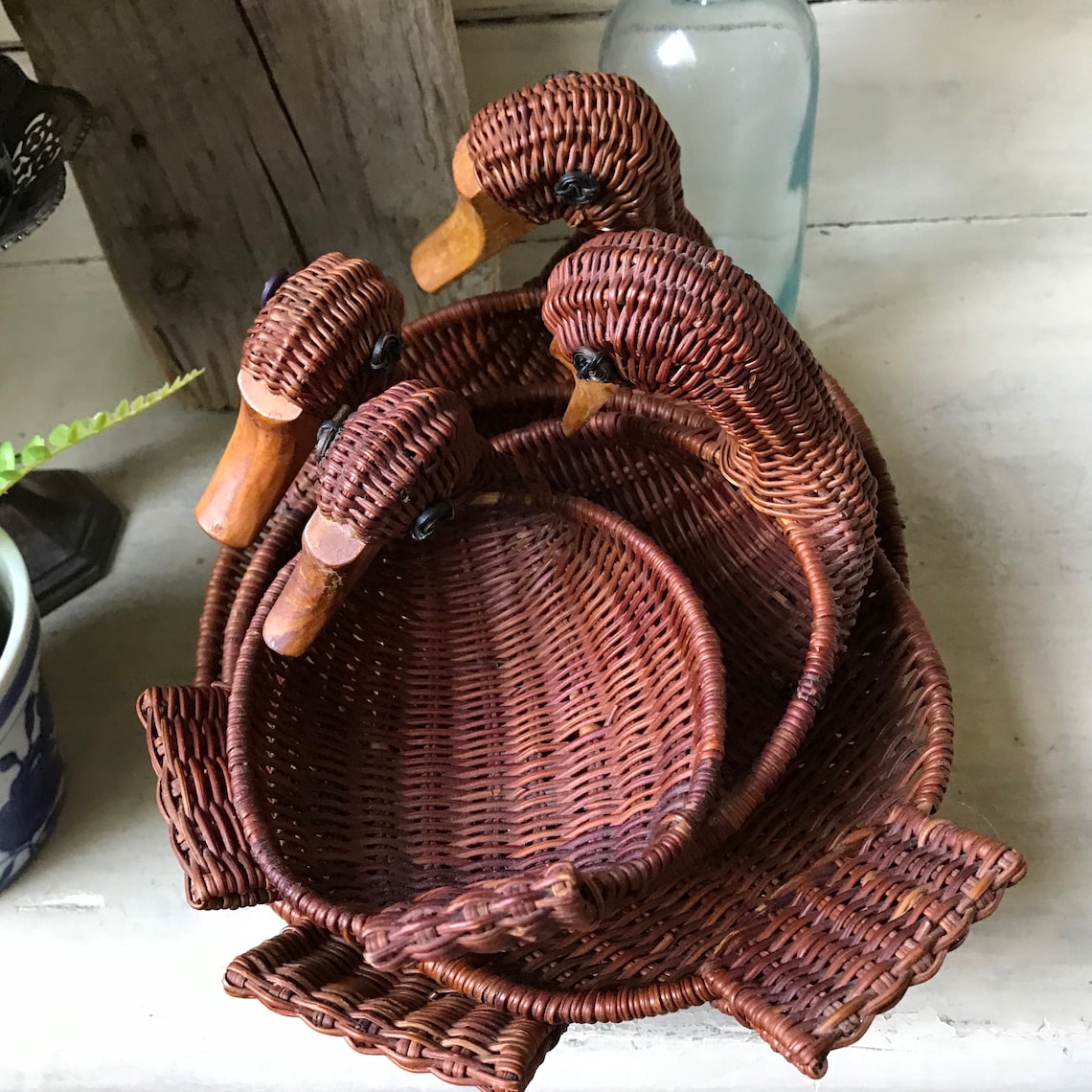 Wicker Duck Nesting Baskets Vintage Woven Rattan Baskets Etsy