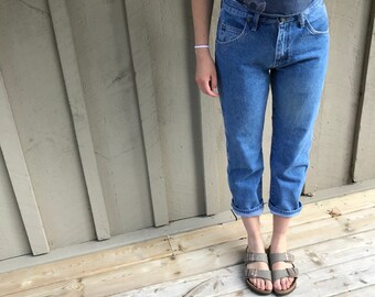 Jeans Wrangler, jeans vintage Wrangler Boyfriend, jeans de cintura média, jeans azul Wrangler dos anos 90, jeans de perna reta, tamanho 30 cintura 30 costura interna