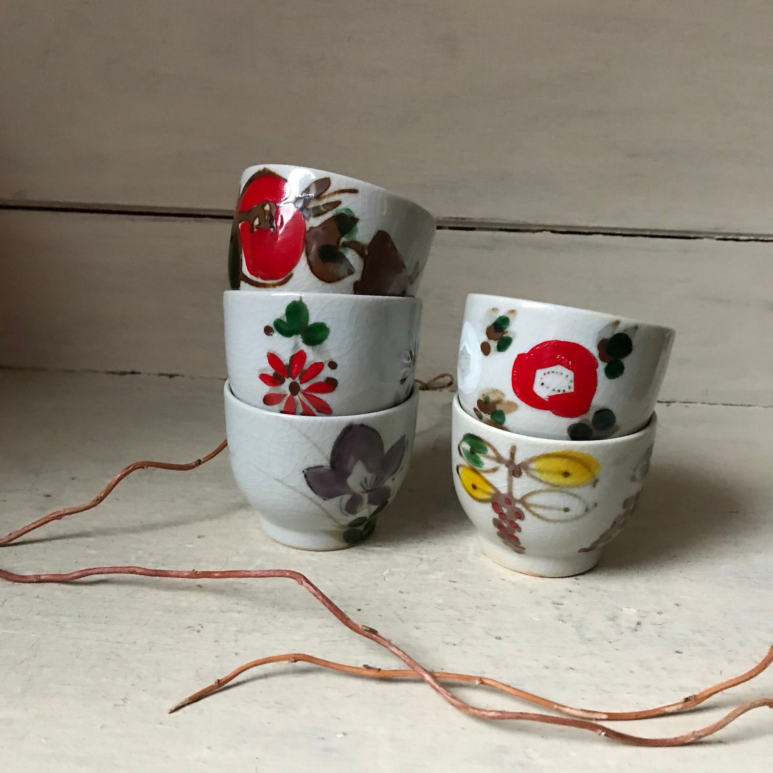 Japanese Tea Cups Set of 5 Hand Painted Teacups Vintage - Etsy