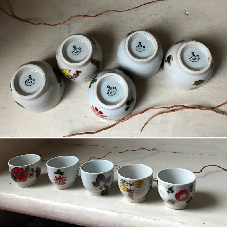 Japanese Tea Cups Set of 5 Hand Painted Teacups Vintage Etsy