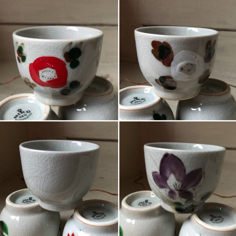 Japanese Tea Cups Set of 5 Hand Painted Teacups Vintage - Etsy