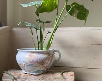 Antique Transferware Chamber Pot, Ironstone Commode, Embossed Chamber Pot with Lilies Floral Pattern, Thunder Pot, Planter