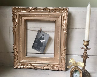 Distressed Painted Wood Picture Frame, Vintage Ornate Gold Wood Frame, Cottage Chic, Farmhouse, Wedding Decor, Nursery Decor