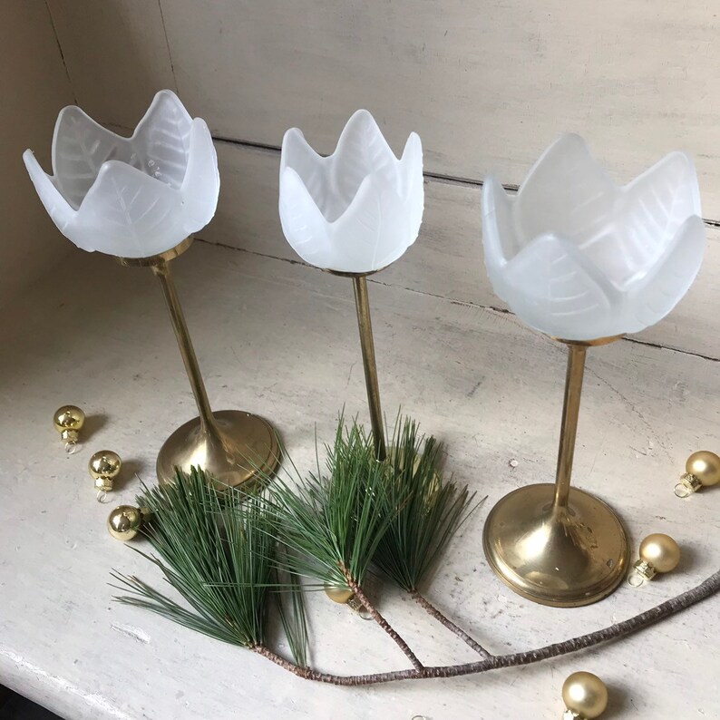 Vintage Frosted Glass Tulip Candle Holders Set of 3 Glass and Etsy