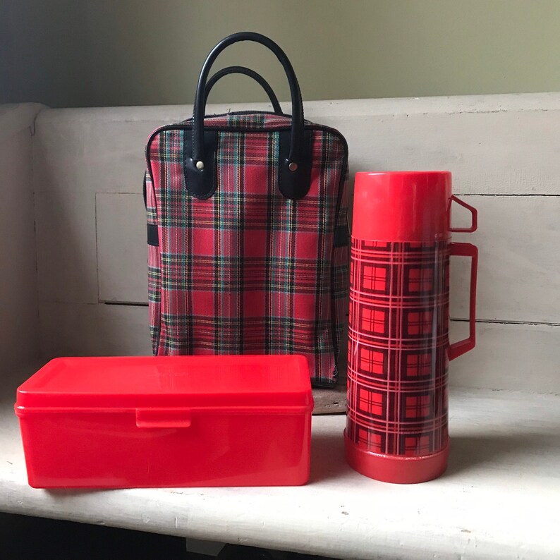 Vintage Aladdin Thermos Set Tartan Plaid Thermos Tailgate Etsy