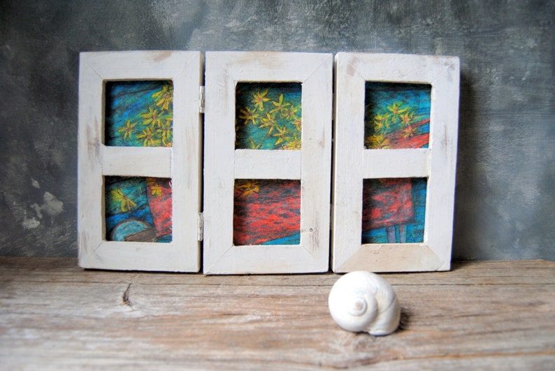 Rustic Farmhouse Framed Art Yellow Flowers in Red Wheelbarrow Original Art Framed Pastel Drawing Pastel Resist Country Scene