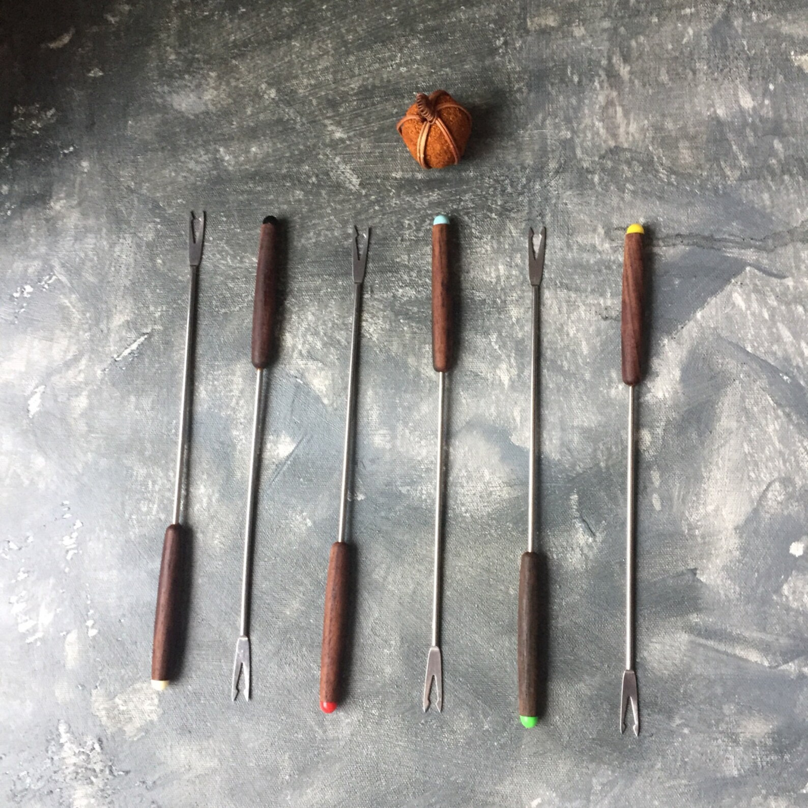 Fondue Forks Set of 6 Vintage Wooden Handled Forks Mid Etsy