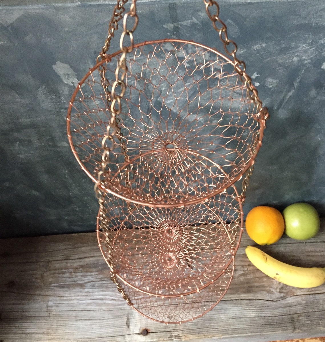 Three Tiered Metal Wire Mesh Hanging Basket Vintage Etsy