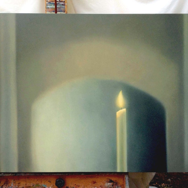 Original Painting, Oil Painting, Fine Art Painting, Home Décor, Wall Décor, Decorative Wall Art, Board Painting, "Candle with Arch" 36 x 60