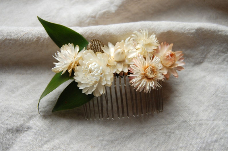 Botanical Hair Piece Vintage White Dried Floral Hair Comb one of a kind bridal hair accessory