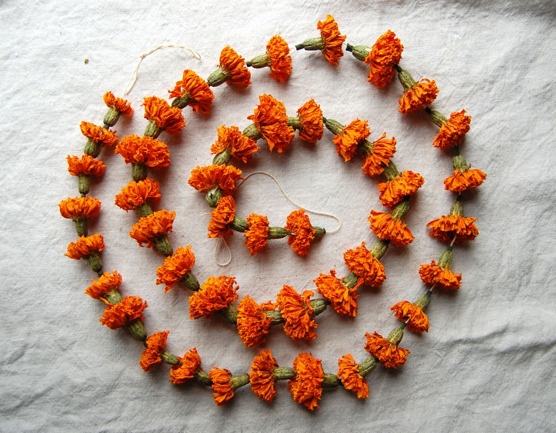 Real Marigold Flower Garland Dried Floral Chain Etsy