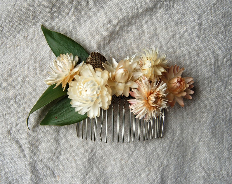 Botanical Hair Piece Vintage White Dried Floral Hair Comb one of a kind bridal hair accessory