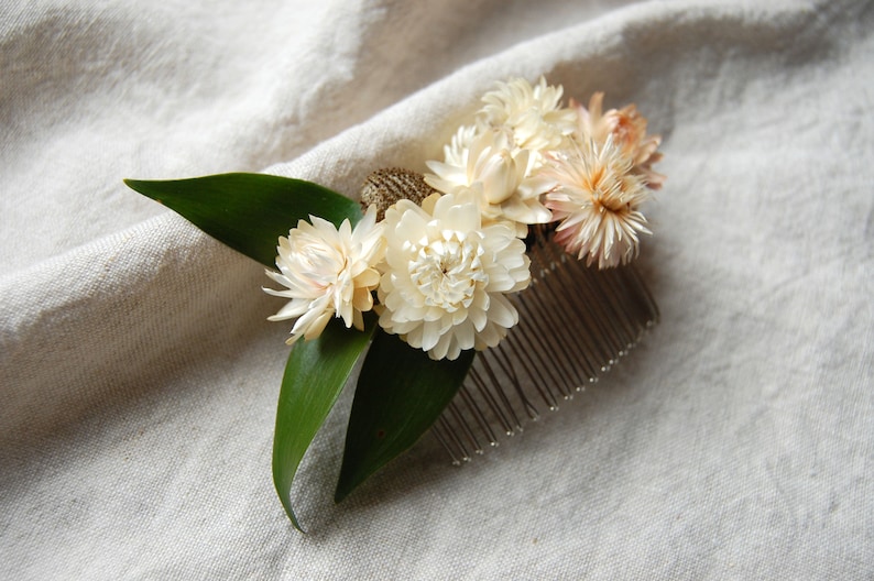 Botanical Hair Piece Vintage White Dried Floral Hair Comb one of a kind bridal hair accessory