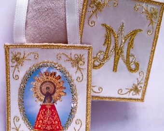 Gift for mother/ Our Lady of Pillar Scapular/ embroidered/made in Spain