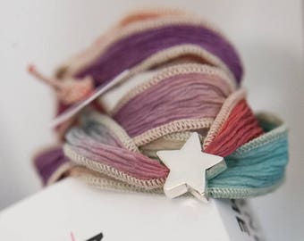 Sterling Silver Star with Silk Ribbon/ bracelet/ STELLA.