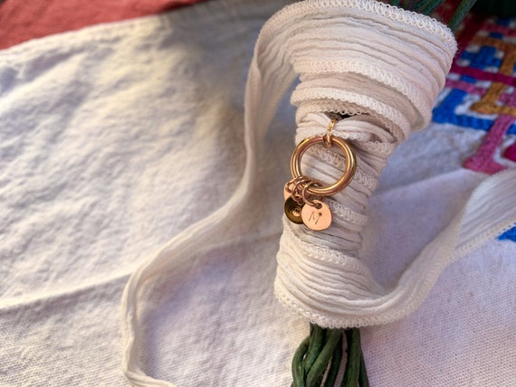 Bouquet charm/personalized/ Vermeil/natural silk ribbon/VALLE