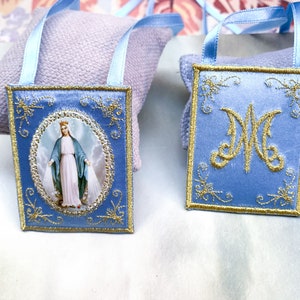 Miraculous medal cloth scapular/wall hanging.