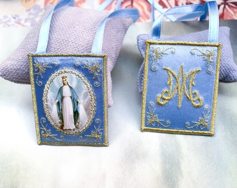 Miraculous medal cloth scapular/wall hanging.